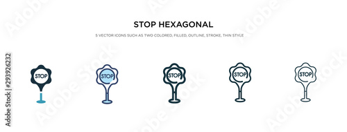 stop hexagonal icon in different style vector illustration. two colored and black stop hexagonal vector icons designed in filled, outline, line and stroke style can be used for web, mobile, ui