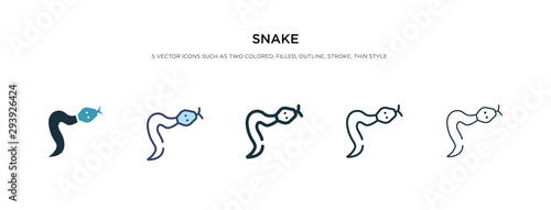 snake icon in different style vector illustration. two colored and black snake vector icons designed in filled, outline, line and stroke style can be used for web, mobile, ui