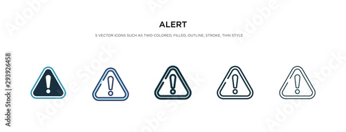 alert icon in different style vector illustration. two colored and black alert vector icons designed in filled, outline, line and stroke style can be used for web, mobile, ui