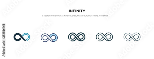 infinity icon in different style vector illustration. two colored and black infinity vector icons designed in filled, outline, line and stroke style can be used for web, mobile, ui