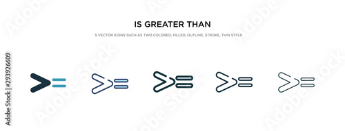 is greater than or equal to icon in different style vector illustration. two colored and black is greater than or equal to vector icons designed in filled, outline, line and stroke style can be used