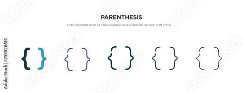 parenthesis icon in different style vector illustration. two colored and black parenthesis vector icons designed in filled, outline, line and stroke style can be used for web, mobile, ui