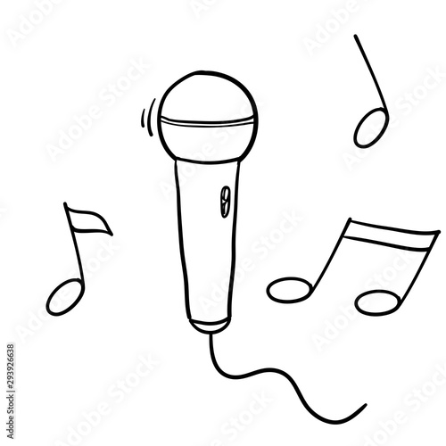 Microphone with notes icon in doodle handdrawn style