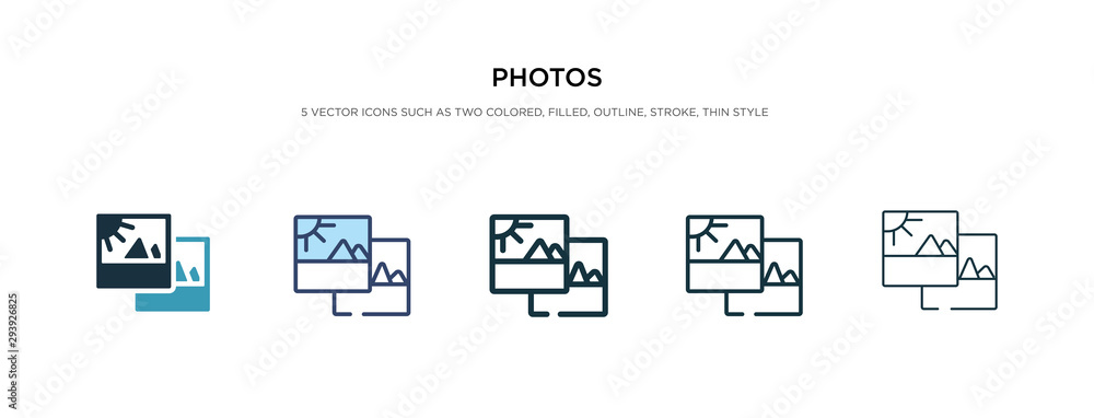 photos icon in different style vector illustration. two colored and black photos vector icons designed in filled, outline, line and stroke style can be used for web, mobile, ui