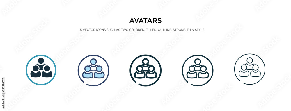 avatars icon in different style vector illustration. two colored and black avatars vector icons designed in filled, outline, line and stroke style can be used for web, mobile, ui