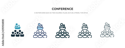 conference icon in different style vector illustration. two colored and black conference vector icons designed in filled, outline, line and stroke style can be used for web, mobile, ui