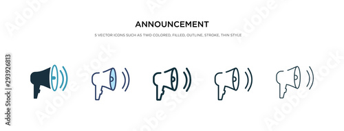 announcement icon in different style vector illustration. two colored and black announcement vector icons designed in filled, outline, line and stroke style can be used for web, mobile, ui