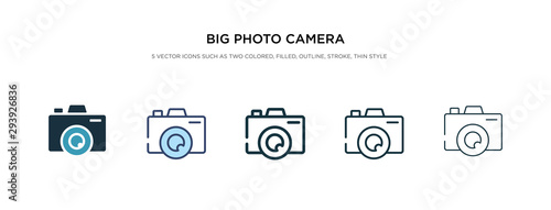 big photo camera icon in different style vector illustration. two colored and black big photo camera vector icons designed in filled, outline, line and stroke style can be used for web, mobile, ui