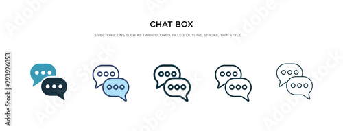 chat box icon in different style vector illustration. two colored and black chat box vector icons designed in filled, outline, line and stroke style can be used for web, mobile, ui