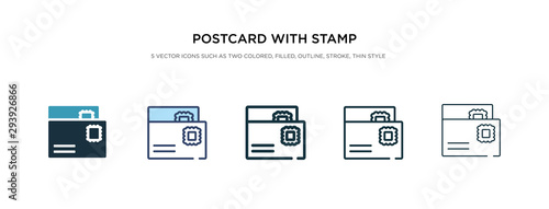 postcard with stamp icon in different style vector illustration. two colored and black postcard with stamp vector icons designed in filled, outline, line and stroke style can be used for web,