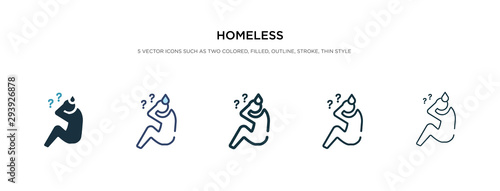 homeless icon in different style vector illustration. two colored and black homeless vector icons designed in filled, outline, line and stroke style can be used for web, mobile, ui