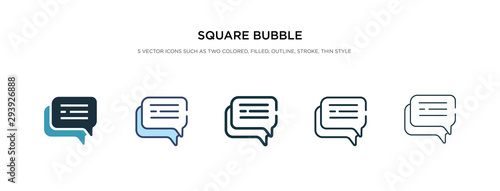 square bubble icon in different style vector illustration. two colored and black square bubble vector icons designed in filled, outline, line and stroke style can be used for web, mobile, ui