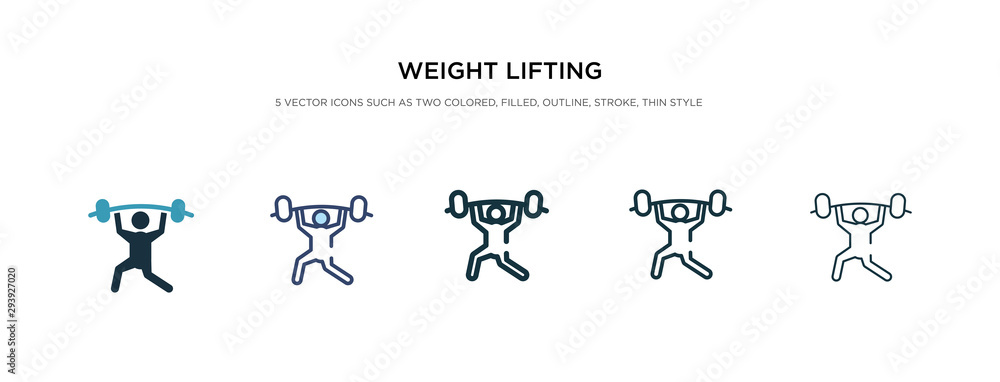 weight lifting icon in different style vector illustration. two colored and black weight lifting vector icons designed in filled, outline, line and stroke style can be used for web, mobile, ui