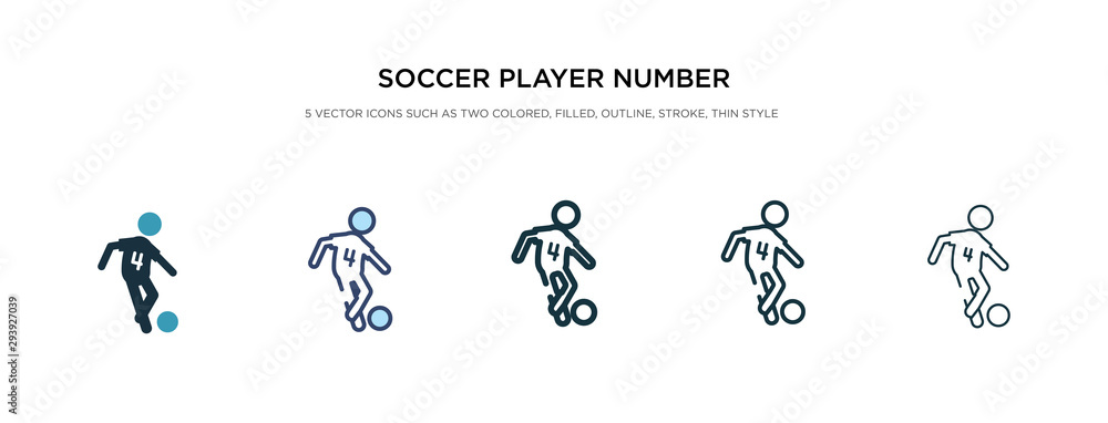 soccer player number four icon in different style vector illustration. two colored and black soccer player number four vector icons designed in filled, outline, line and stroke style can be used for