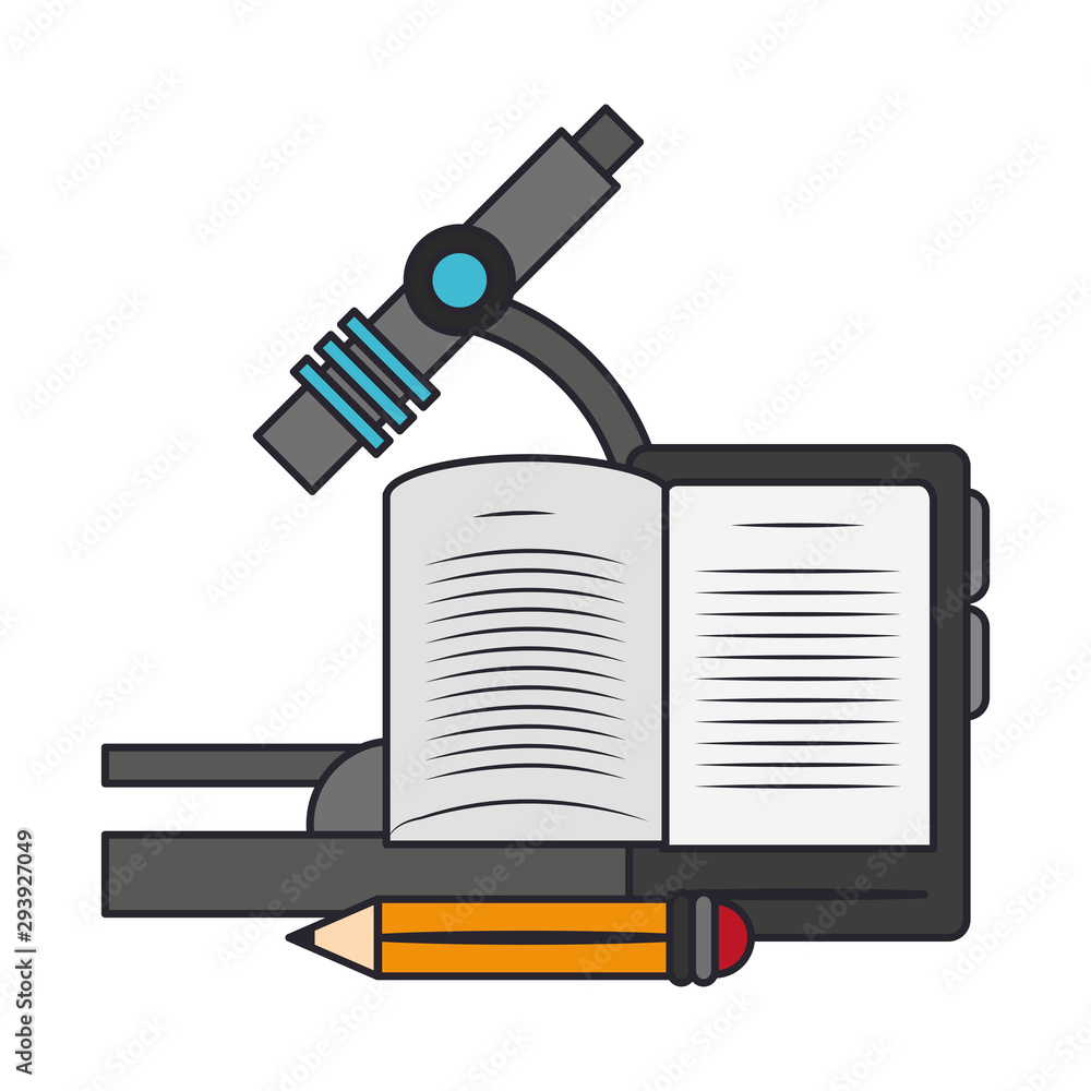 Obraz premium microscope and pencil isolated icon