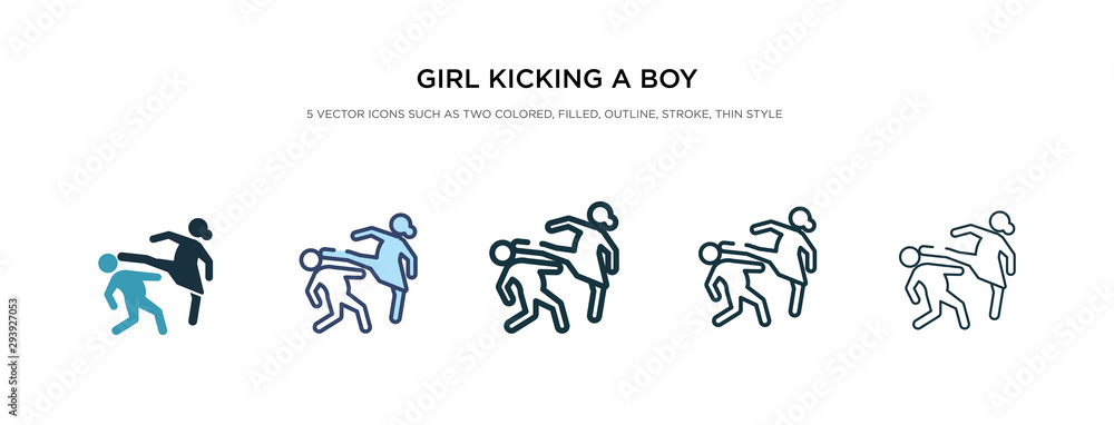 girl kicking a boy in the face icon in different style vector illustration. two colored and black girl kicking a boy in the face vector icons designed filled, outline, line and stroke style can be