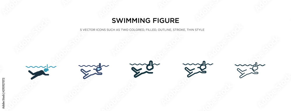 swimming figure icon in different style vector illustration. two colored and black swimming figure vector icons designed in filled, outline, line and stroke style can be used for web, mobile, ui