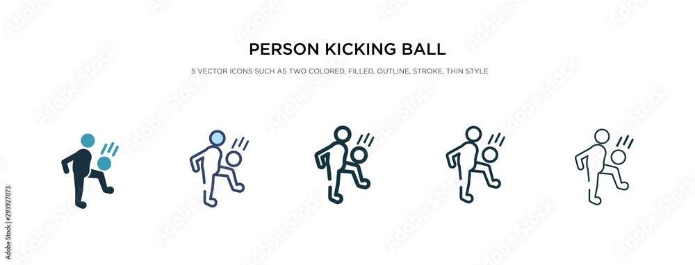 Plakat person kicking ball with the knee icon in different style vector illustration. two colored and black person kicking ball with the knee vector icons designed in filled, outline, line and stroke style