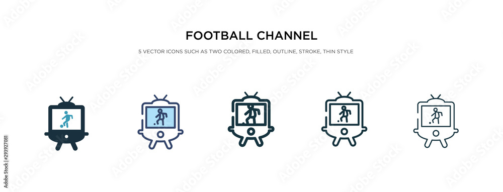 football channel icon in different style vector illustration. two colored and black football channel vector icons designed in filled, outline, line and stroke style can be used for web, mobile, ui