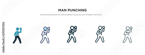 man punching icon in different style vector illustration. two colored and black man punching vector icons designed in filled  outline  line and stroke style can be used for web  mobile  ui