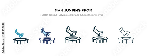 man jumping from a trampoline icon in different style vector illustration. two colored and black man jumping from a trampoline vector icons designed in filled, outline, line and stroke style can be