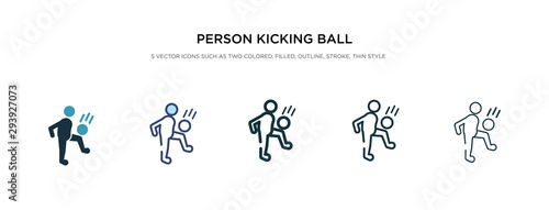 person kicking ball with the knee icon in different style vector illustration. two colored and black person kicking ball with the knee vector icons designed in filled, outline, line and stroke style