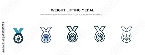 weight lifting medal icon in different style vector illustration. two colored and black weight lifting medal vector icons designed in filled, outline, line and stroke style can be used for web,