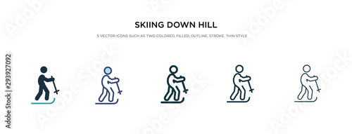 skiing down hill icon in different style vector illustration. two colored and black skiing down hill vector icons designed in filled, outline, line and stroke style can be used for web, mobile, ui