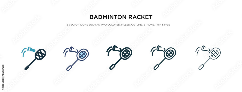 badminton racket and feather icon in different style vector illustration. two colored and black badminton racket and feather vector icons designed in filled, outline, line stroke style can be used badminton racket and feather icon in different style vector illustration. two colored and black badminton racket and feather vector icons designed in filled, outline, line stroke style can be used