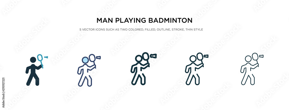 man playing badminton icon in different style vector illustration. two colored and black man playing badminton vector icons designed in filled, outline, line and stroke style can be used for web, man playing badminton icon in different style vector illustration. two colored and black man playing badminton vector icons designed in filled, outline, line and stroke style can be used for web,