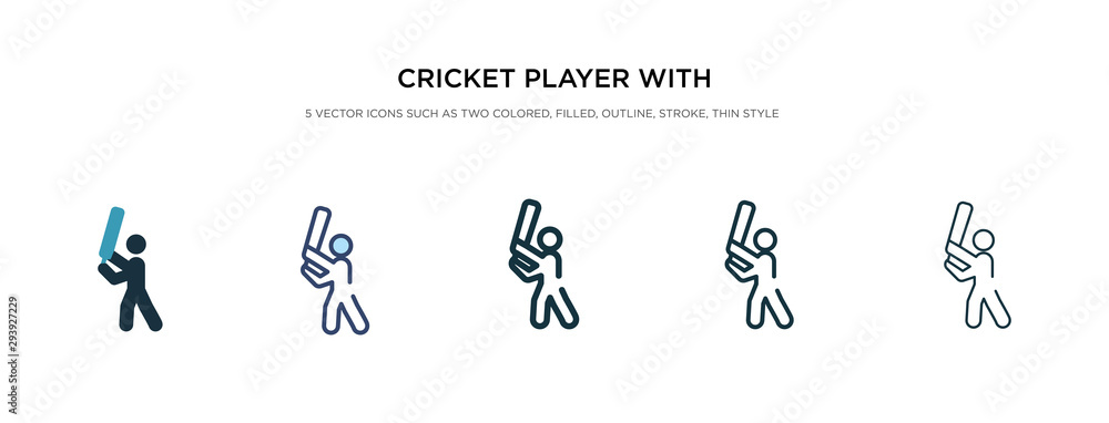 cricket player with bat icon in different style vector illustration. two colored and black cricket player with bat vector icons designed in filled, outline, line and stroke style can be used for cricket player with bat icon in different style vector illustration. two colored and black cricket player with bat vector icons designed in filled, outline, line and stroke style can be used for