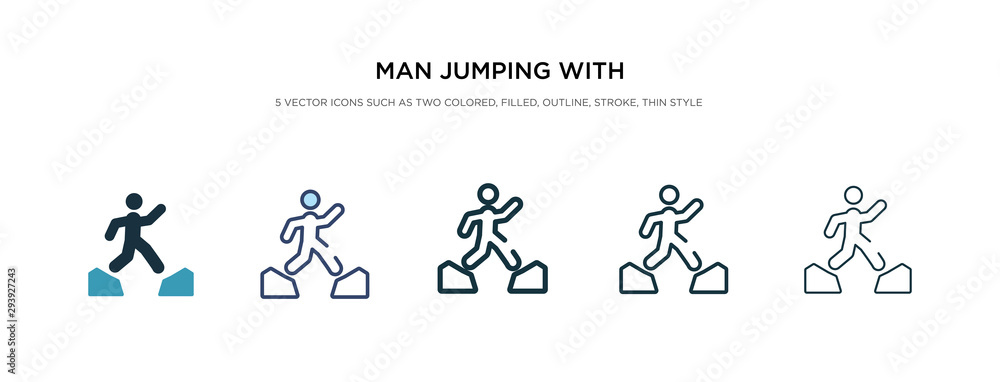 man jumping with opened legs icon in different style vector illustration. two colored and black man jumping with opened legs vector icons designed in filled, outline, line and stroke style can be