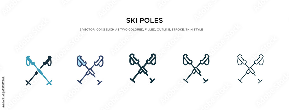 ski poles icon in different style vector illustration. two colored and black ski poles vector icons designed in filled, outline, line and stroke style can be used for web, mobile, ui