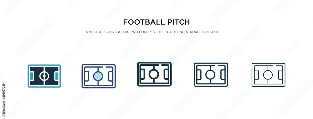 football pitch icon in different style vector illustration. two colored and black football pitch vector icons designed in filled, outline, line and stroke style can be used for web, mobile, ui - obrazy, fototapety, plakaty 
