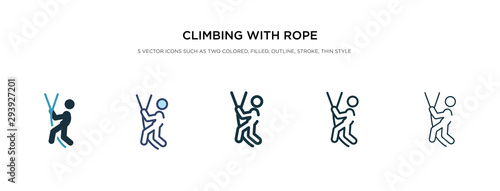 climbing with rope icon in different style vector illustration. two colored and black climbing with rope vector icons designed in filled, outline, line and stroke style can be used for web, mobile,
