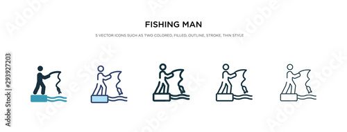 fishing man icon in different style vector illustration. two colored and black fishing man vector icons designed in filled, outline, line and stroke style can be used for web, mobile, ui