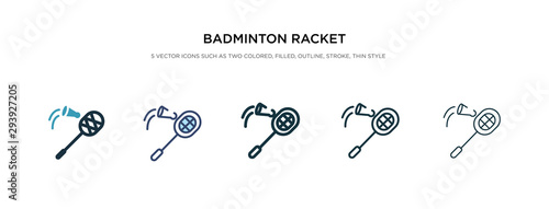 badminton racket and feather icon in different style vector illustration. two colored and black badminton racket and feather vector icons designed in filled, outline, line stroke style can be used