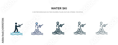 water ski icon in different style vector illustration. two colored and black water ski vector icons designed in filled, outline, line and stroke style can be used for web, mobile, ui