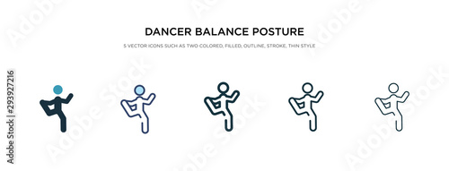 dancer balance posture on one leg icon in different style vector illustration. two colored and black dancer balance posture on one leg vector icons designed in filled, outline, line and stroke style