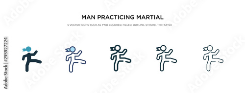 man practicing martial arts icon in different style vector illustration. two colored and black man practicing martial arts vector icons designed in filled, outline, line and stroke style can be used