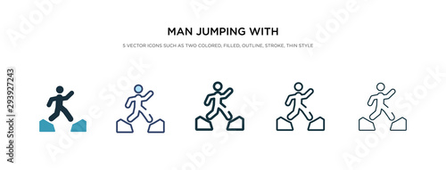 man jumping with opened legs icon in different style vector illustration. two colored and black man jumping with opened legs vector icons designed in filled  outline  line and stroke style can be