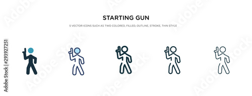 starting gun icon in different style vector illustration. two colored and black starting gun vector icons designed in filled, outline, line and stroke style can be used for web, mobile, ui