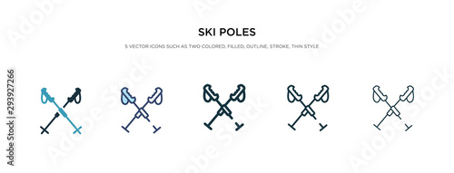 ski poles icon in different style vector illustration. two colored and black ski poles vector icons designed in filled  outline  line and stroke style can be used for web  mobile  ui