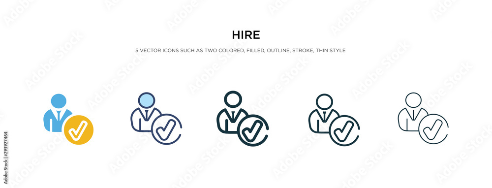 hire icon in different style vector illustration. two colored and black hire vector icons designed in filled, outline, line and stroke style can be used for web, mobile, ui hire icon in different style vector illustration. two colored and black hire vector icons designed in filled, outline, line and stroke style can be used for web, mobile, ui