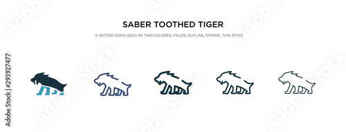 saber toothed tiger icon in different style vector illustration. two colored and black saber toothed tiger vector icons designed in filled, outline, line and stroke style can be used for web,