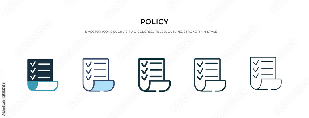 policy icon in different style vector illustration. two colored and black policy vector icons designed in filled, outline, line and stroke style can be used for web, mobile, ui policy icon in different style vector illustration. two colored and black policy vector icons designed in filled, outline, line and stroke style can be used for web, mobile, ui