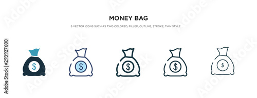 money bag icon in different style vector illustration. two colored and black money bag vector icons designed in filled, outline, line and stroke style can be used for web, mobile, ui