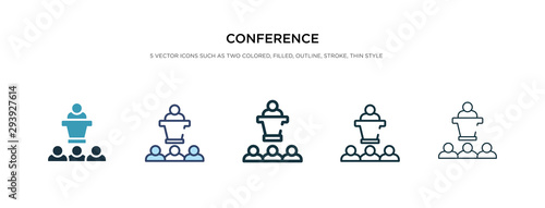 conference icon in different style vector illustration. two colored and black conference vector icons designed in filled, outline, line and stroke style can be used for web, mobile, ui