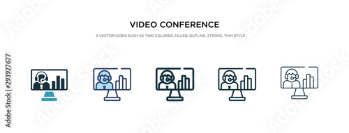 video conference icon in different style vector illustration. two colored and black video conference vector icons designed in filled, outline, line and stroke style can be used for web, mobile, ui