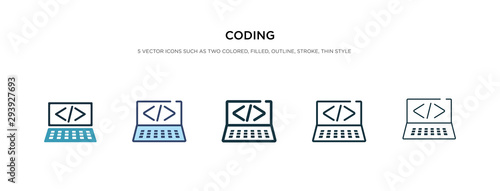 coding icon in different style vector illustration. two colored and black coding vector icons designed in filled, outline, line and stroke style can be used for web, mobile, ui